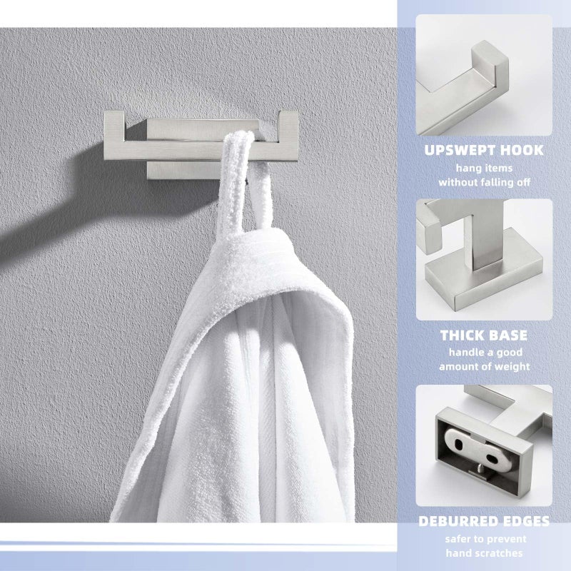 Suyar Double Towel Hook Brushed Nickel, SUS 304 Stainless Steel Bathroom Towel Holder, Coat Robe Wall Hook - Image 5